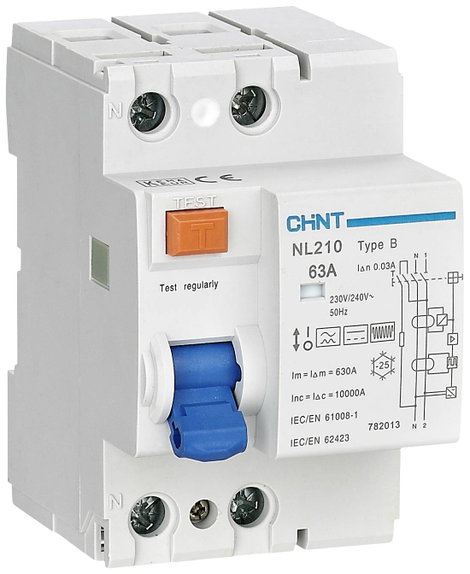 Chint 782013 NL210 1PN 63A 30mA B 10kA FI védőkapcsoló B/10 kA 1 pólusú 63 A 0.03 A 240 V 2. kép