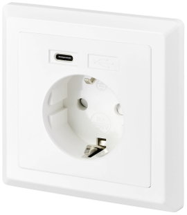Sygonix SY-5238674 Süllyeszthető dugalj Power Delivery, Gyermekvédelem, USB-C®-vel Fehér
