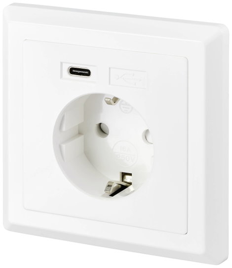 Sygonix SY-5238674 Süllyeszthető dugalj Power Delivery, Gyermekvédelem, USB-C®-vel Fehér