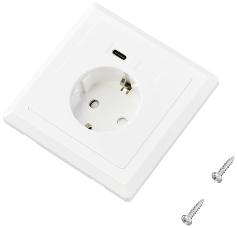 Sygonix SY-5238674 Süllyeszthető dugalj Power Delivery, Gyermekvédelem, USB-C®-vel Fehér 5. kép