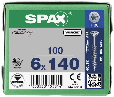 SPAX SPAX Seko-T-Tg 191010601405 Facsavar 6 mm 140 mm Torx, E TORX Acél Galvanikusan cinkezett 100 d 4. kép