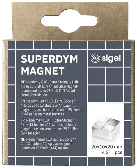 Sigel Neodym mágnes C10 Extra-Strong (Sz x Ma x Mé) 20 x 10 x 20 mm Kocka Ezüst 4 db BA705 5. kép
