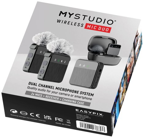 Easypix MyStudio® Wireless Mic Duo Rátűzhető Stúdió mikrofon Átviteli mód:Vezetékes, Rádiójel vezérl 4. kép