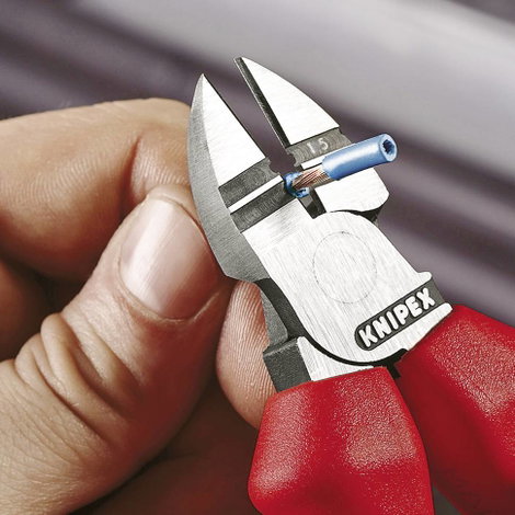 Huzalcsupaszító-oldalcsípőfogó, lágy/közepes huzal: 2,5/1,5 mm, Knipex 14 22 160 4. kép