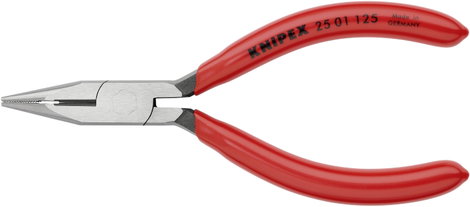 Fél-kerek csőrű fogó vágóéllel (Rádiófogó) 125 mm, hegyes, lapos pofa, Knipex 25 01 125 3. kép