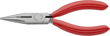 Fél-kerek csőrű fogó vágóéllel (Rádiófogó) 140 mm, hegyes, lapos pofa, Knipex 25 01 140