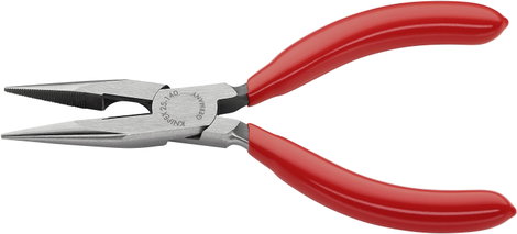 Fél-kerek csőrű fogó vágóéllel (Rádiófogó) 140 mm, hegyes, lapos pofa, Knipex 25 01 140 2. kép