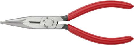 Fél-kerek csőrű fogó vágóéllel (Rádiófogó) 160 mm, hegyes, lapos pofa, Knipex 25 01 160