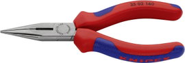 Fél-kerek csőrű fogó vágóéllel (Rádiófogó) 140 mm, hegyes, lapos pofa, Knipex 25 02 140