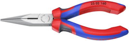 Fél-kerek csőrű fogó vágóéllel (Rádiófogó) 160 mm, hegyes, lapos pofa, Knipex 25 02 160