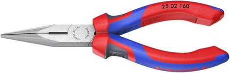 Fél-kerek csőrű fogó vágóéllel (Rádiófogó) 160 mm, hegyes, lapos pofa, Knipex 25 02 160