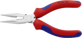 Fél-kerek csőrű fogó vágóéllel (Rádiófogó) 140 mm, hegyes, lapos pofa, Knipex 25 05 140