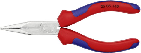 Fél-kerek csőrű fogó vágóéllel (Rádiófogó) 140 mm, hegyes, lapos pofa, Knipex 25 05 140 2. kép