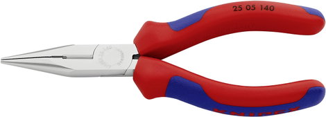 Fél-kerek csőrű fogó vágóéllel (Rádiófogó) 140 mm, hegyes, lapos pofa, Knipex 25 05 140 3. kép