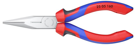 Fél-kerek csőrű fogó vágóéllel (Rádiófogó) 160 mm, hegyes, lapos pofa, Knipex 25 05 160 3. kép