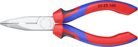 Fél-kerek csőrű fogó vágóéllel (Rádiófogó) 160 mm, hegyes, lapos pofa, Knipex 25 25 160