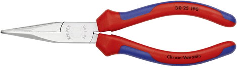 Hosszúcsőrű fogó 190 mm, hosszú, fél kerek, fogazott pofa, Knipex 30 25 190