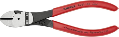 Erőkímélő oldalcsípőfogó, közepes/kemény/zongora huzal max.: Ø 3,4/2,5/2 mm, Knipex 74 01 160