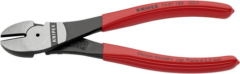 Erőkímélő oldalcsípőfogó, közepes/kemény/zongora huzal max.: Ø 3,8/2,7/2,2 mm, Knipex 74 01 180 3. kép
