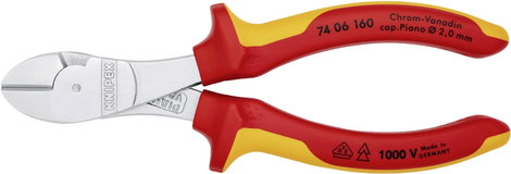 VDE erőkímélő oldalcsípőfogó, közepes/kemény/zongora huzal max.: Ø 3,4/2,5/2 mm, Knipex 74 06 160 2. kép