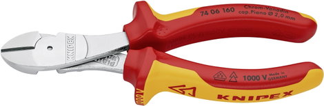 VDE erőkímélő oldalcsípőfogó, közepes/kemény/zongora huzal max.: Ø 3,4/2,5/2 mm, Knipex 74 06 160 3. kép