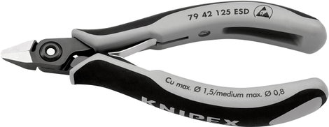 ESD Precíziós-elektronikai oldalcsípőfogó, hegyes fej, lágy/közepes huzal max.: Ø 1,5/0,8 mm, Knipex 2. kép