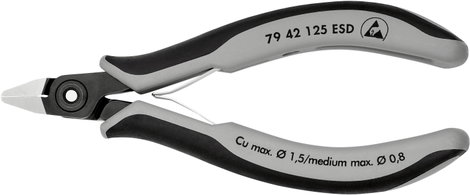 ESD Precíziós-elektronikai oldalcsípőfogó, hegyes fej, lágy/közepes huzal max.: Ø 1,5/0,8 mm, Knipex 4. kép