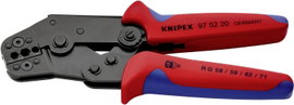 Krimpelő fogó 195 mm, rövid kiviteli alak, KOAX-, BNC-, TNC-dugaszoló csatlakozókhoz, Knipex 97 52 2