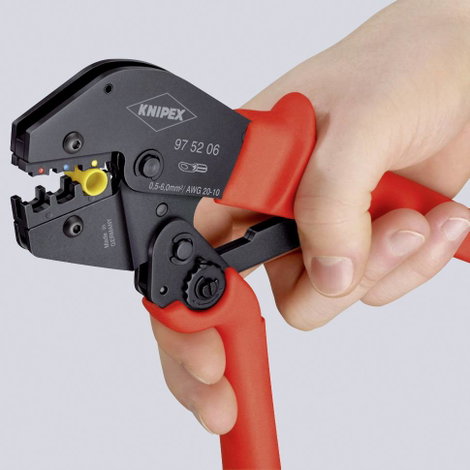 Krimpelő fogó kétkezes kezelésre is 250 mm, szigeteletlen kábelsaruk + dugaszoló csatlakozó, Knipex 3. kép