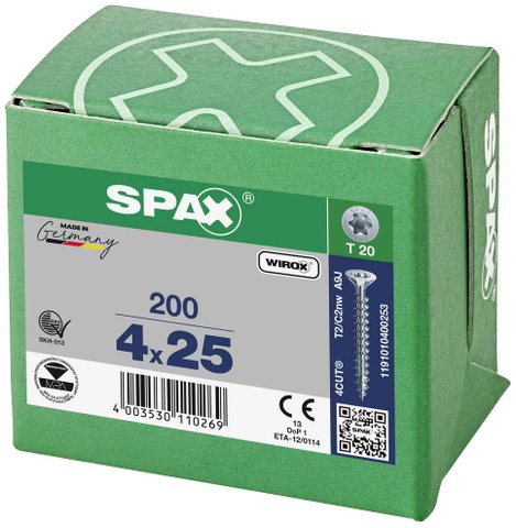 SPAX SPAX Seko-T 1191010400253 Facsavar 4 mm 25 mm Torx, E TORX Acél Galvanikusan cinkezett 200 db 4. kép