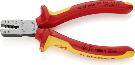 VDE krimpelő fogó érvéghüvelyekhez 145 mm, polírozott fej, Knipex 97 68 145 A 2. kép