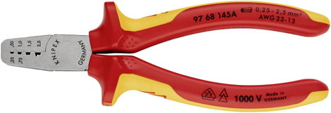 VDE krimpelő fogó érvéghüvelyekhez 145 mm, polírozott fej, Knipex 97 68 145 A 3. kép