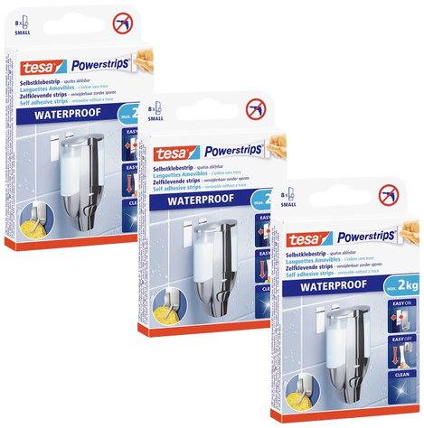 tesa tesa Powerstrips® vízálló csíkok NAGY 3 db-os csomagban - vízálló, kétoldalas ragasztócsíkok ko