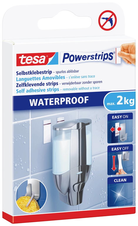 tesa tesa Powerstrips® vízálló csíkok NAGY 3 db-os csomagban - vízálló, kétoldalas ragasztócsíkok ko 2. kép