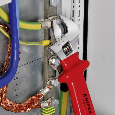 Szigetelt, állítható görgős villáskulcs 260 mm, befogás: 30 mm (1 1/8" ), Knipex 98 07 250