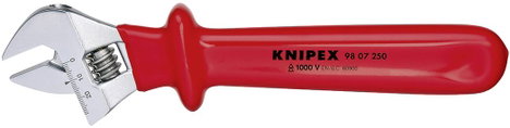 Szigetelt, állítható görgős villáskulcs 260 mm, befogás: 30 mm (1 1/8" ), Knipex 98 07 250 2. kép