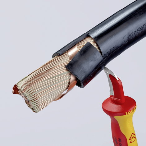 VDE kábelcsupaszító kés 155 mm, csúszósaruval a csúcson Knipex 98 55 7. kép