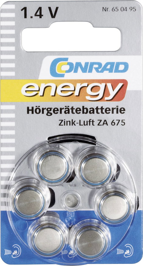 Conrad energy Gombelem ZA 675 1.4 V 6 db 630 mAh Cink-levegő