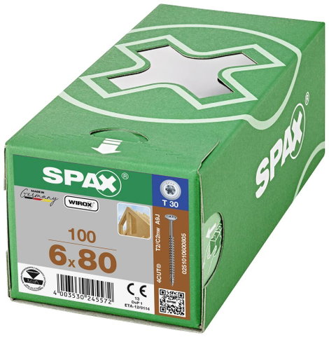 SPAX 251010600805 Facsavar 6 mm 80 mm Torx, E TORX Acél Galvanikusan cinkezett 100 db 3. kép