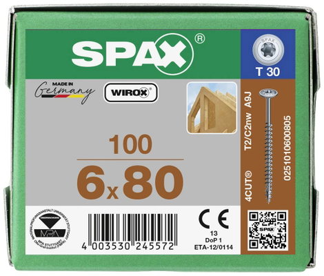 SPAX 251010600805 Facsavar 6 mm 80 mm Torx, E TORX Acél Galvanikusan cinkezett 100 db 4. kép
