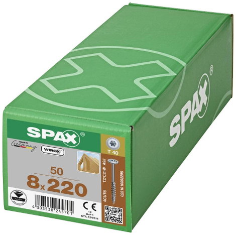 SPAX 251010802005 Facsavar 8 mm 200 mm Torx, E TORX Acél Galvanikusan cinkezett 50 db 3. kép