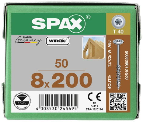SPAX 251010802005 Facsavar 8 mm 200 mm Torx, E TORX Acél Galvanikusan cinkezett 50 db 4. kép