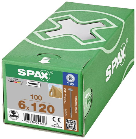 SPAX 251010601205 Facsavar 6 mm 120 mm Torx, E TORX Acél Galvanikusan cinkezett 100 db 3. kép