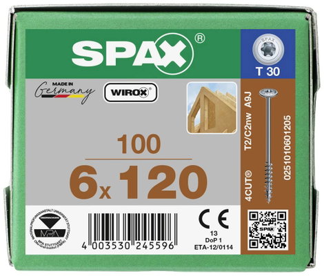 SPAX 251010601205 Facsavar 6 mm 120 mm Torx, E TORX Acél Galvanikusan cinkezett 100 db 4. kép