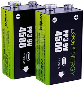 9 V-os akku Verico LoopEnergy USB-C Lítiumion 7.4 V 500 mAh 2 db