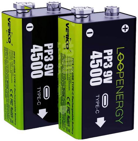 9 V-os akku Verico LoopEnergy USB-C Lítiumion 7.4 V 500 mAh 2 db