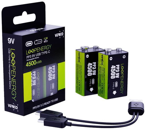 9 V-os akku Verico LoopEnergy USB-C Lítiumion 7.4 V 500 mAh 2 db 3. kép