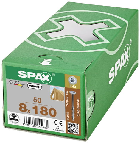 SPAX 251010801605 Facsavar 8 mm 160 mm Torx, E TORX Acél Galvanikusan cinkezett 50 db 3. kép