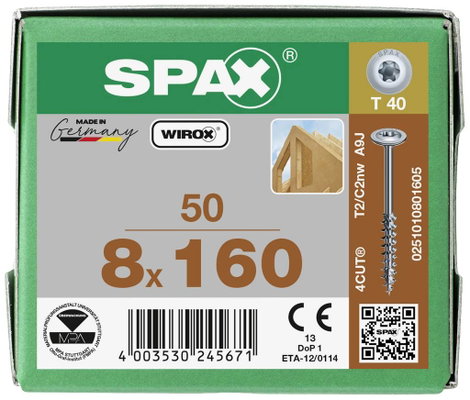 SPAX 251010801605 Facsavar 8 mm 160 mm Torx, E TORX Acél Galvanikusan cinkezett 50 db 4. kép