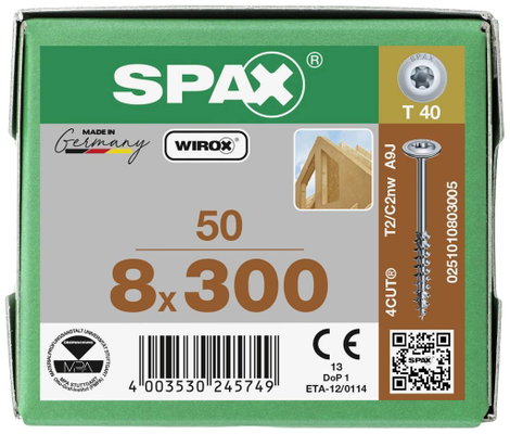 SPAX 251010803005 Facsavar 8 mm 300 mm Torx, E TORX Acél Galvanikusan cinkezett 50 db 4. kép